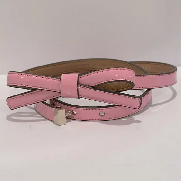 Kate Spade Pink Patent Leather Shoestring Bow Belt (size medium) - Picture 2 of 7